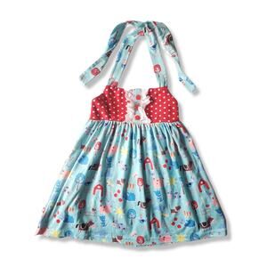 Girls 5/6 Farm Animal Halter Tunic Eyelit Lace